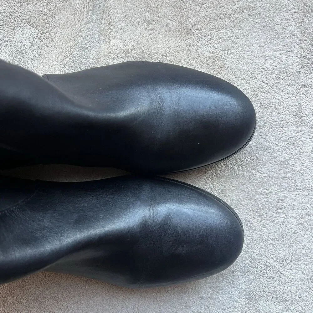 Ann Taylor Cody Black Leather Knee High Riding Boots Women 7 M Classic Side Zip‎